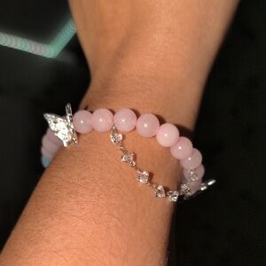 Colored Genuine Quartz Beaded Stretchy Charm Bracelet